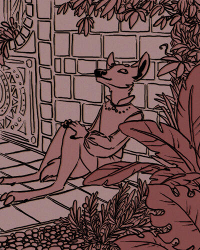 A fully lined drawing of a deer with three values.