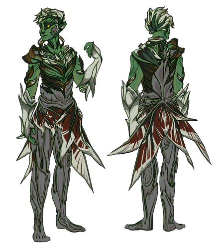 Two drawings, front and back, of Trahearne from Guild Wars 2.
